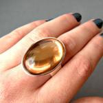 Peach Oval Statement Ring, Vintage Glass Stone,..