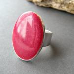 Pink Oval Statement Ring, Resin, Adjustable, Pink..