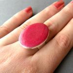 Pink Oval Statement Ring, Resin, Adjustable, Pink..