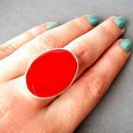 Red Oval Statement Ring, Resin, Adjustable,..