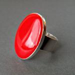 Red Oval Statement Ring, Resin, Adjustable,..