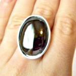 Black, Gray Hematite Gemstone Oval Statement Ring,..